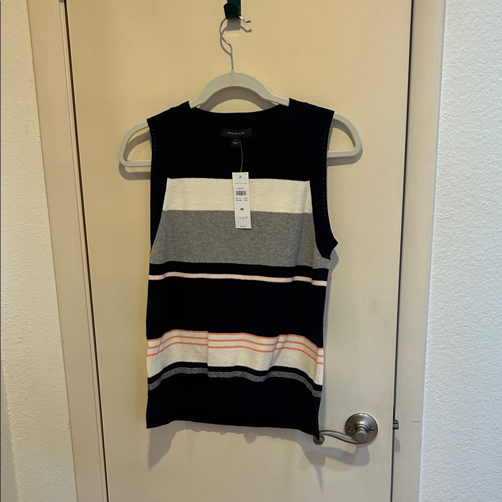 Ann Taylor Navy and Gray Striped Sleeveless Top
